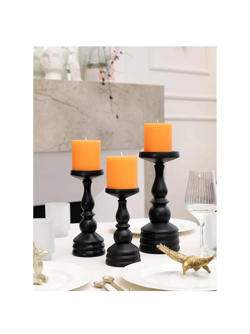Set of 3 Orange Pillar Candles - Unscented Decorative Candles 3x3”